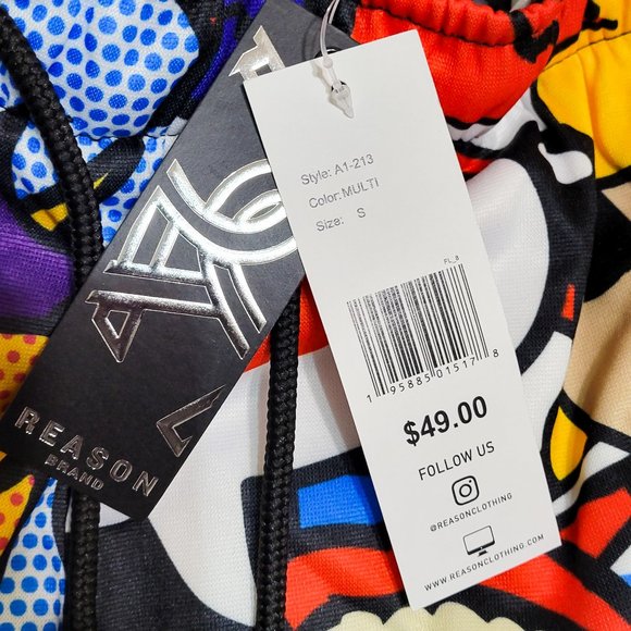 Reason RSN Brand Comic Cartoon PopArt Shorts Red Blue Drip Multicolor Wolf POW - Picture 7 of 10